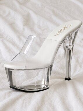 NEW Pleaser Aspire-601 Clear White Platform Slide Heels